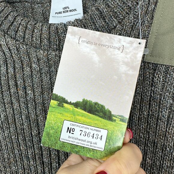 British Wool Mens L Pure Wool Sweater Slim Fit Green Ribbed Knit Crew Neck - Picture 6 of 12